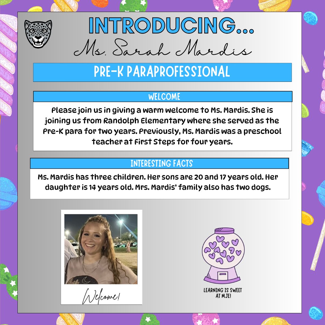 Please join us in welcoming Ms. Sarah Mardis to the MJE family! 🐾 Stay tuned to get to know our newest Jags! #mjejags #meetMJE