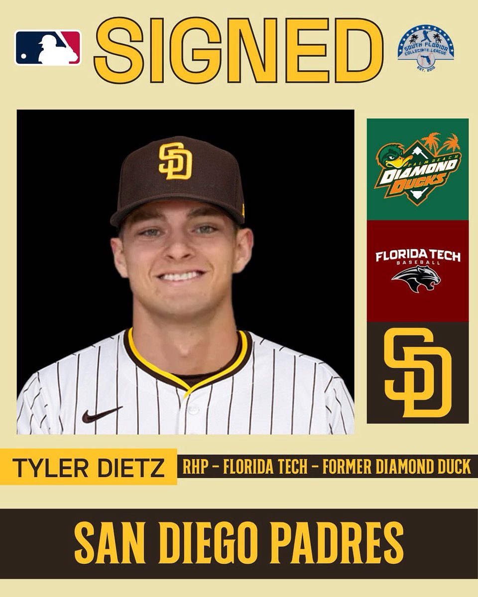 South Florida Collegiate Baseball League (@sfcbl_official) on Twitter photo Congratulations to former Diamond Ducks and <a href="/FloridaTechBB/">Florida Tech Baseball</a> pitcher Tyler Dietz for signing with the San Diego Padres! Go be great!
•
#sfcbl #mlb #signed Congratulations to former Diamond Ducks and <a href="/FloridaTechBB/">Florida Tech Baseball</a> pitcher Tyler Dietz for signing with the San Diego Padres! Go be great!
•
#sfcbl #mlb #signed