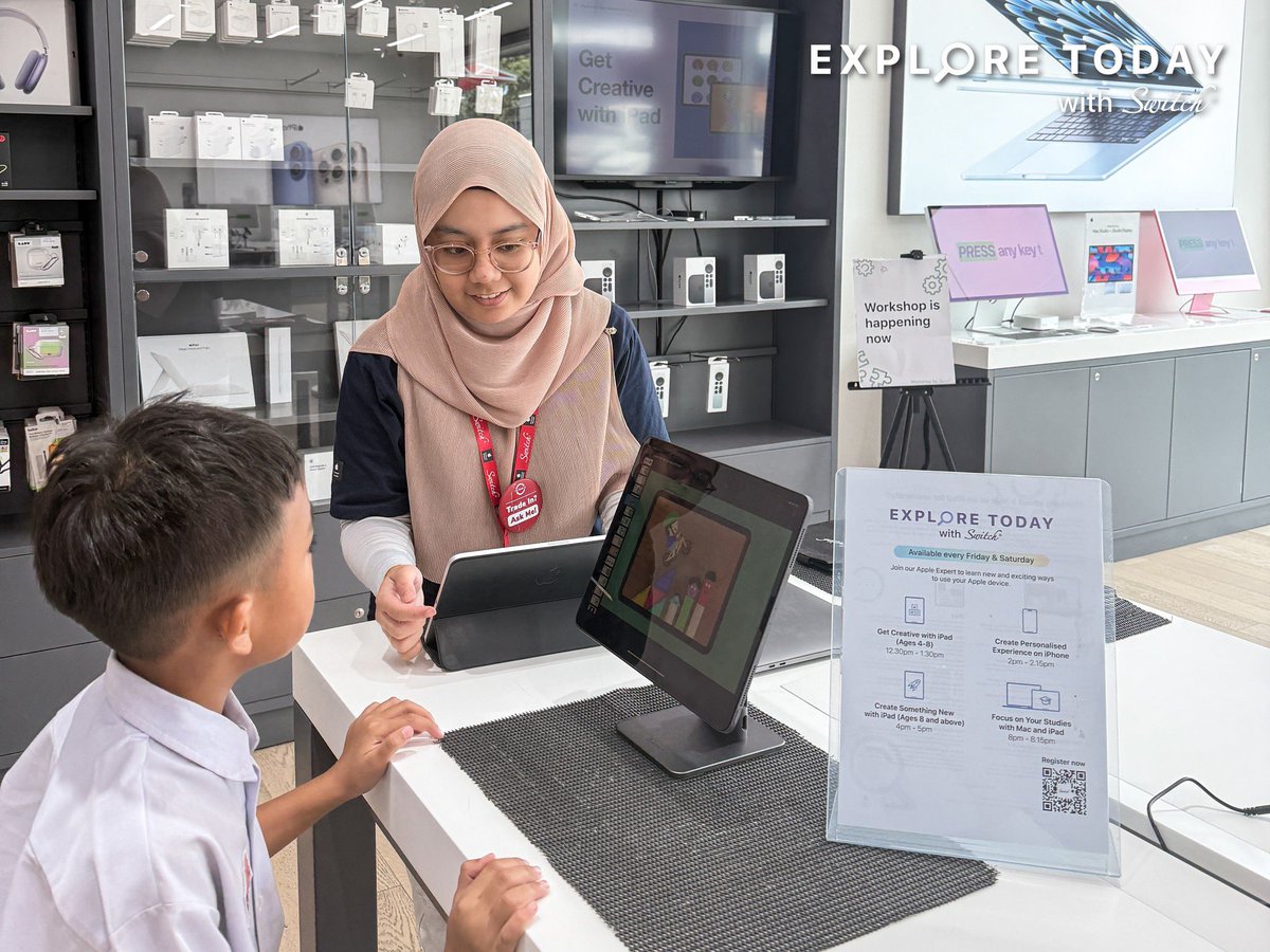 Do you want to learn more about Apple products? 👩🏻‍🏫
Join our 'Explore Today with Switch' 15-minute session to learn new and exciting ways to use your Apple device. These sessions are open to everyone, and they are absolutely FREE!

Workshops are available every Friday &amp; Saturday