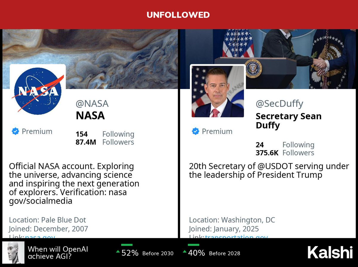 🚫 @nasa is no longer following @secduffy