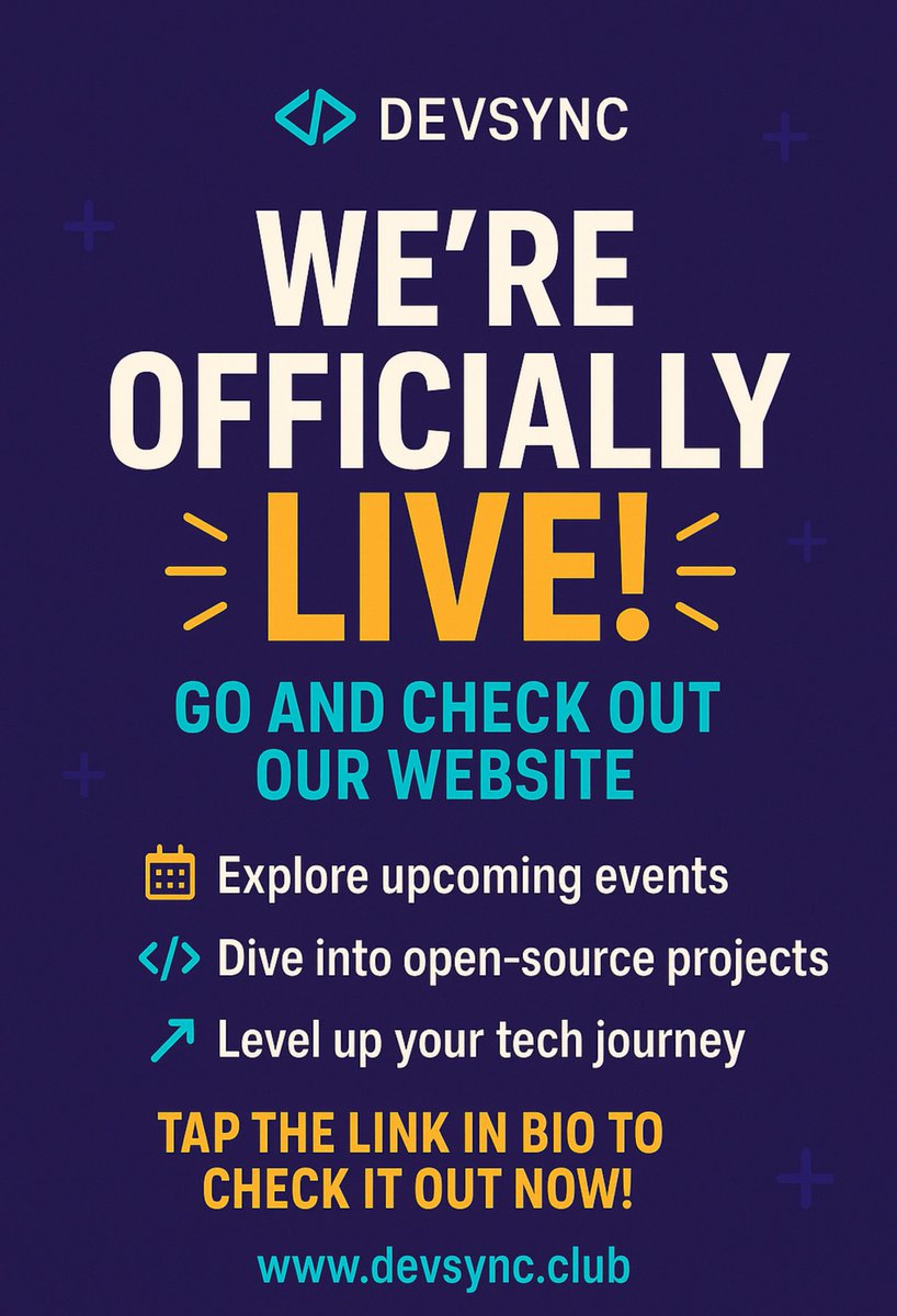 DevSync_X's tweet photo. 🚨 We’re officially LIVE! 🚨
Check out https://t.co/yIUvsbbucf 💻
✅ Explore tech events
✅ Join open-source projects
✅ Level up your dev journey

Let’s build together! 💙
#DevSync #TechCommunity #OpenSource #Hackathons #Developers #WeAreLive https://t.co/Y88GlFQw68