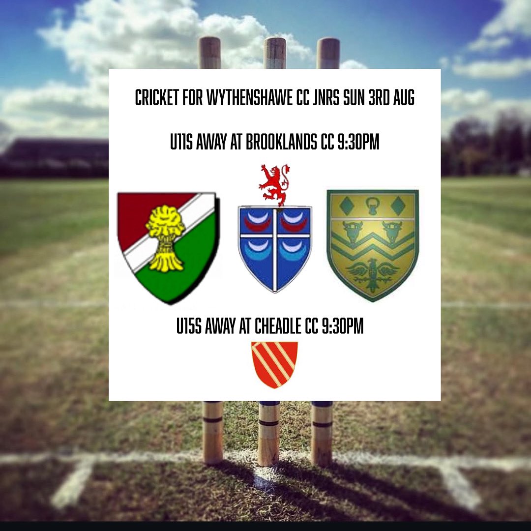WythenshaweCC/Sports (@wythycc_sports) on Twitter photo Hereโs hoping the weather plays fair tomorrow (Sunday) for Wythenshawe CC U11s and U15s who both have 9:30am starts for their <a href="/smanjcl/">South Manchester Junior Cricket League</a> Summer Cup Competition Games ๐๐
U11s away at <a href="/Brooklands_CC/">Brooklands Cricket</a> & U15s away at <a href="/CheadleCC/">Cheadle Cricket Club</a> ๐ค๐ Hereโs hoping the weather plays fair tomorrow (Sunday) for Wythenshawe CC U11s and U15s who both have 9:30am starts for their <a href="/smanjcl/">South Manchester Junior Cricket League</a> Summer Cup Competition Games ๐๐
U11s away at <a href="/Brooklands_CC/">Brooklands Cricket</a> & U15s away at <a href="/CheadleCC/">Cheadle Cricket Club</a> ๐ค๐