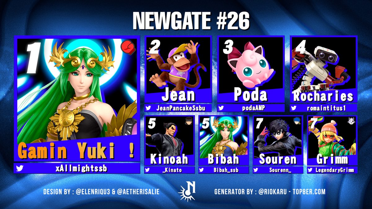 Bravo aux participants du NewGate #26 ! ~ 22 joueurs [01/08] 

🥇 <a href="/xAllmightssb/">SBF | xAllmight</a> 
🥈 <a href="/JeanPancakeSsbu/">Jean</a> 
🥉 <a href="/podaAMP/">Poda</a> 

Les inscriptions pour mercredi et vendredi sont ouvertes !! 
Détails &amp; inscription : start.gg/hub/g-r-a-b/de…
