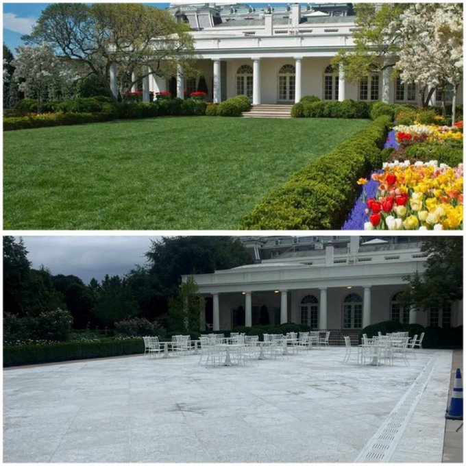 Was the purpose of "Paving Paradise" so White House staffers can sit outside and eat lunch there when it hits 100 degrees? I live in the D.C. metro area. Nobody wants to be outside in that weather and nobody wanted him to desecrate the Rose Garden.