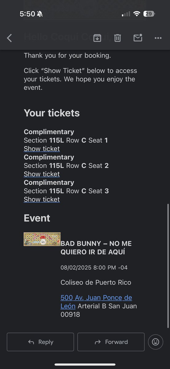 lilperri_'s tweet photo. I’m selling 3 bad bunny tix for tonight in San Juan, PR. https://t.co/iGEIeCmuVk