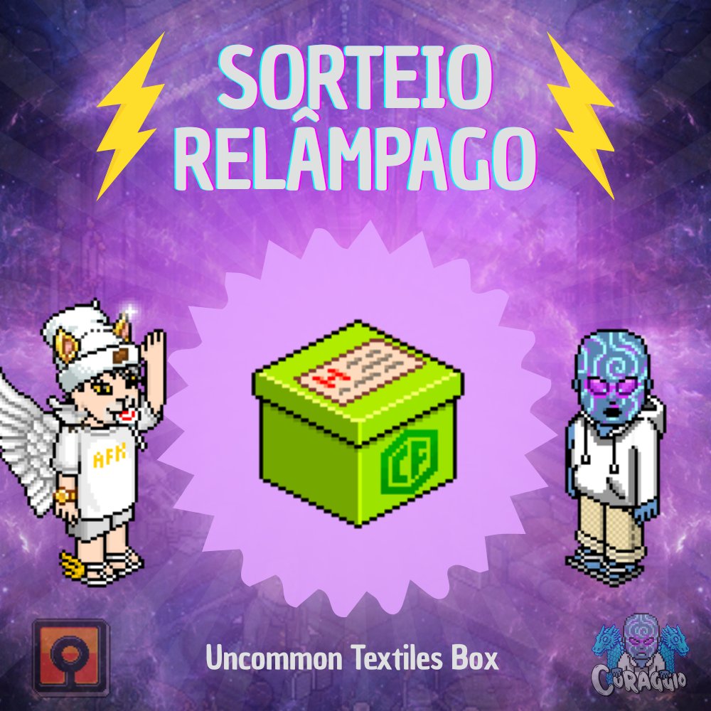 ⚡️SORTEIO RELÂMPAGO⚡️

Requisitos: 
1️⃣ Seguir <a href="/CoraggioHabbo/">Coraggio</a>
2️⃣ Dar RT e FAV neste Tweet;
3️⃣ Marcar 3 amigos.

🌎: O item é NFT, então todas as comunidades do Habbo podem participar.

🏆: Uncommon Textiles Box

⚠ Fim: 19:10 BR (UTC-3)

#Habbo25