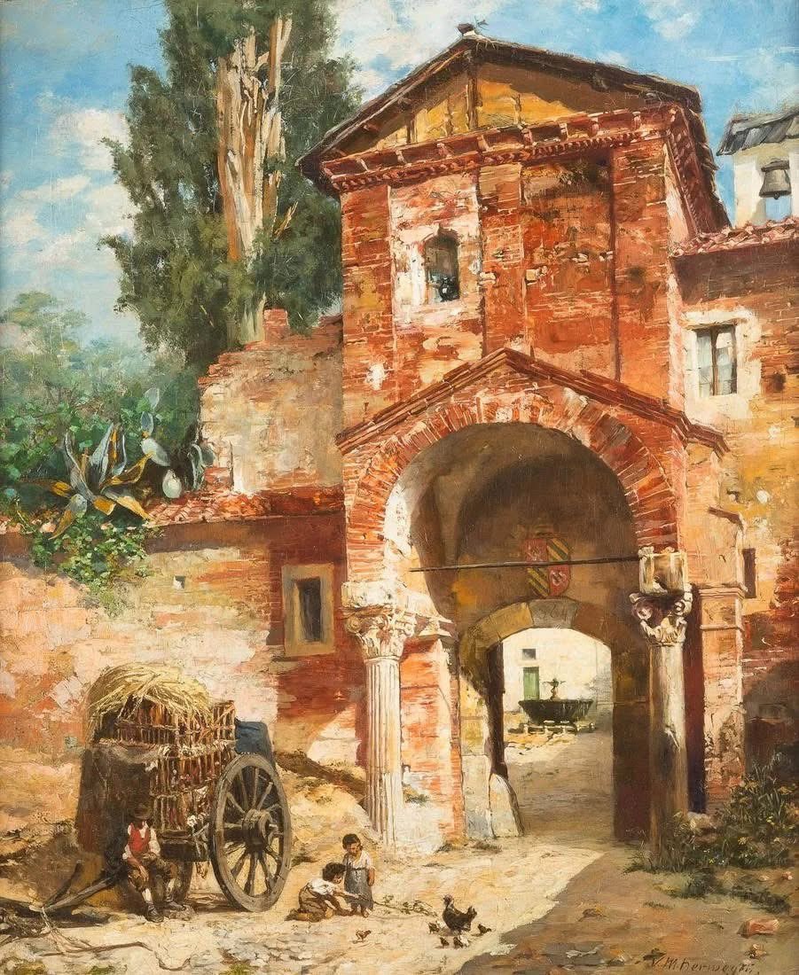Veronika Maria Herwegen-Manini (German painter 1851 - 1933)-
-Malcesine Town Gate in Southern Landscape, s.d.
Oil on canvas.
dimensions--62 x 51.5 cm. (24.41 x 20.28 in.).
Private collection