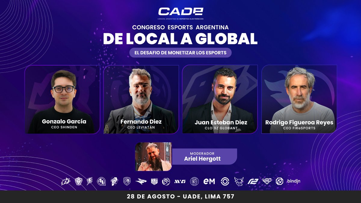 CADE (@cade_esports) on Twitter photo 🎙PRIMER PANEL CONFIRMADO
El jueves 28/8 <a href="/FG_GonzO/">Gonzalo García</a>, <a href="/FerMagoDiez/">Fernando Diez</a>, <a href="/juanesdiez/">Juan Esteban Diez</a> y <a href="/Figueroa_Reyes/">Rodrigo Figueroa Reyes</a>, con la moderación de <a href="/arihergott/">Ariel Hergott</a>, debaten sobre los grandes retos de la industria y un ecosistema en constante evolución
Para asistir, regístrate GRATIS acá:
cade.com.ar/congreso-2025/ 🎙PRIMER PANEL CONFIRMADO
El jueves 28/8 <a href="/FG_GonzO/">Gonzalo García</a>, <a href="/FerMagoDiez/">Fernando Diez</a>, <a href="/juanesdiez/">Juan Esteban Diez</a> y <a href="/Figueroa_Reyes/">Rodrigo Figueroa Reyes</a>, con la moderación de <a href="/arihergott/">Ariel Hergott</a>, debaten sobre los grandes retos de la industria y un ecosistema en constante evolución
Para asistir, regístrate GRATIS acá:
cade.com.ar/congreso-2025/