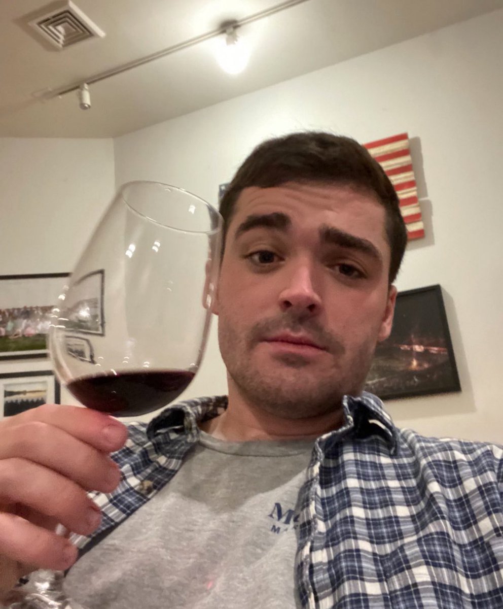 Having a little glass of wine with dinner. Sometimes I call it “whine” when my ex wife has it. Haha just kidding guys. Have a great night