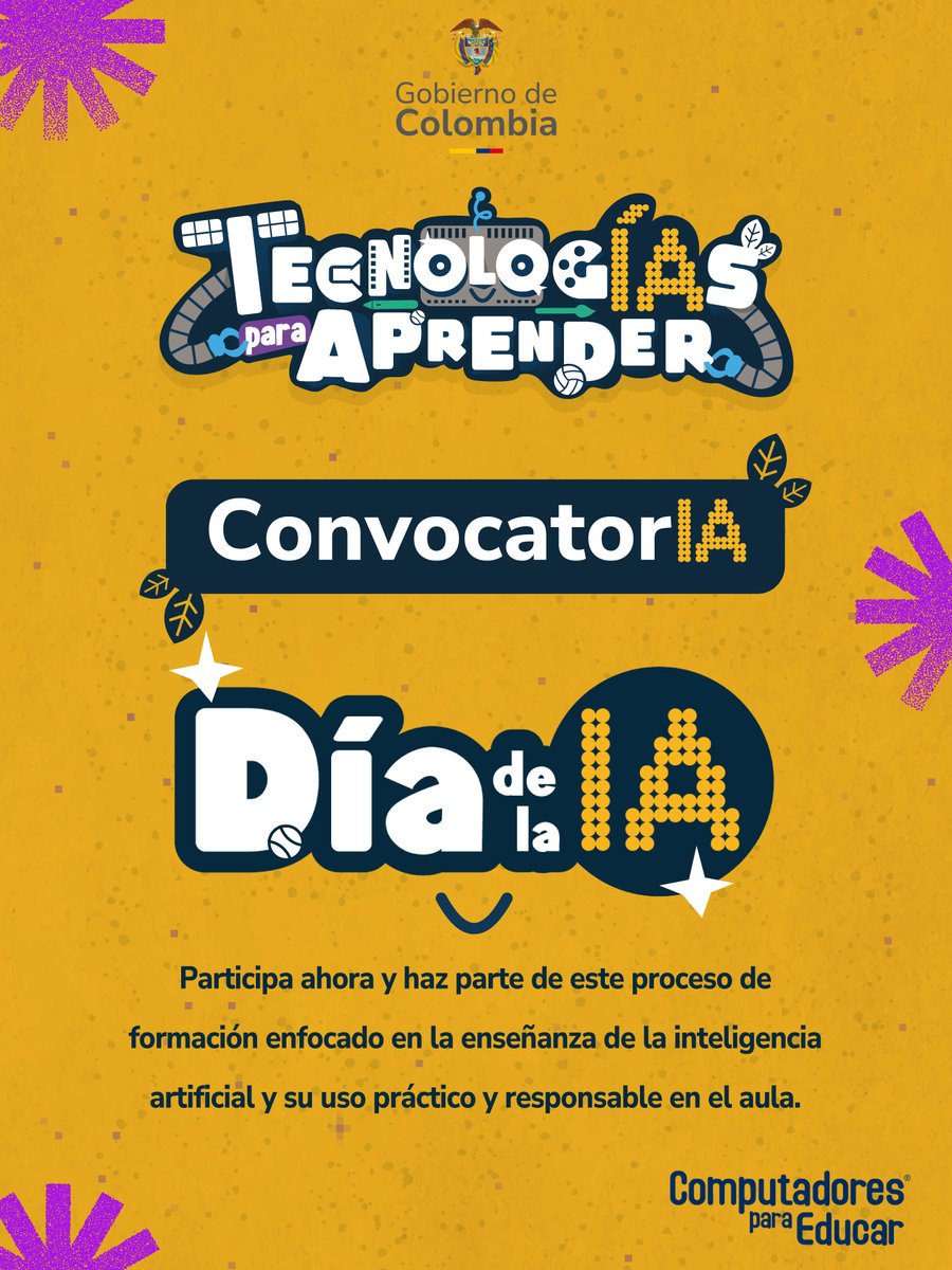 📢 ¡En #TecnologíasParaAprender abrimos dos convocatorias!

Participa en el Día de la Inteligencia Artificial, una jornada para descubrir cómo aplicar la IA en la práctica pedagógica.

📲 Consulta los requisitos y postúlate aquí 👉 convocatorias.cpe.gov.co