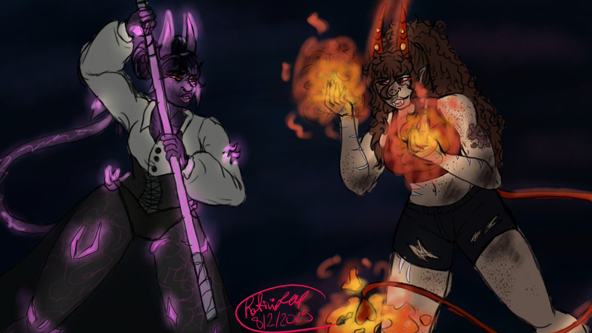 RotiniLM's tweet image. Non-canon girl fight (friend's oc Zephrya vs Shane)