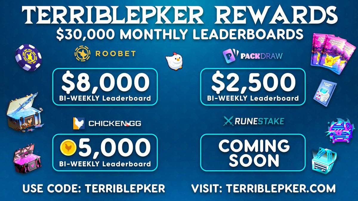 terriblepker (@terriblepker) on Twitter photo 🔴MASSSIVE LEADERBOARDS
🦘Roobet $8,000 Bi-Weekly
📦PackDraw $2,500 Bi-Weekly
🐔ChickenGG 5,000c Bi-Weekly
⚔ Runestake Leaderboard Coming Soon!
🏆Leaderboards - terriblepker.com
$100 Giveaway RT + TAG Follow <a href="/Terriblepkercom/">Terriblepker.com</a> 🔴MASSSIVE LEADERBOARDS
🦘Roobet $8,000 Bi-Weekly
📦PackDraw $2,500 Bi-Weekly
🐔ChickenGG 5,000c Bi-Weekly
⚔ Runestake Leaderboard Coming Soon!
🏆Leaderboards - terriblepker.com
$100 Giveaway RT + TAG Follow <a href="/Terriblepkercom/">Terriblepker.com</a>