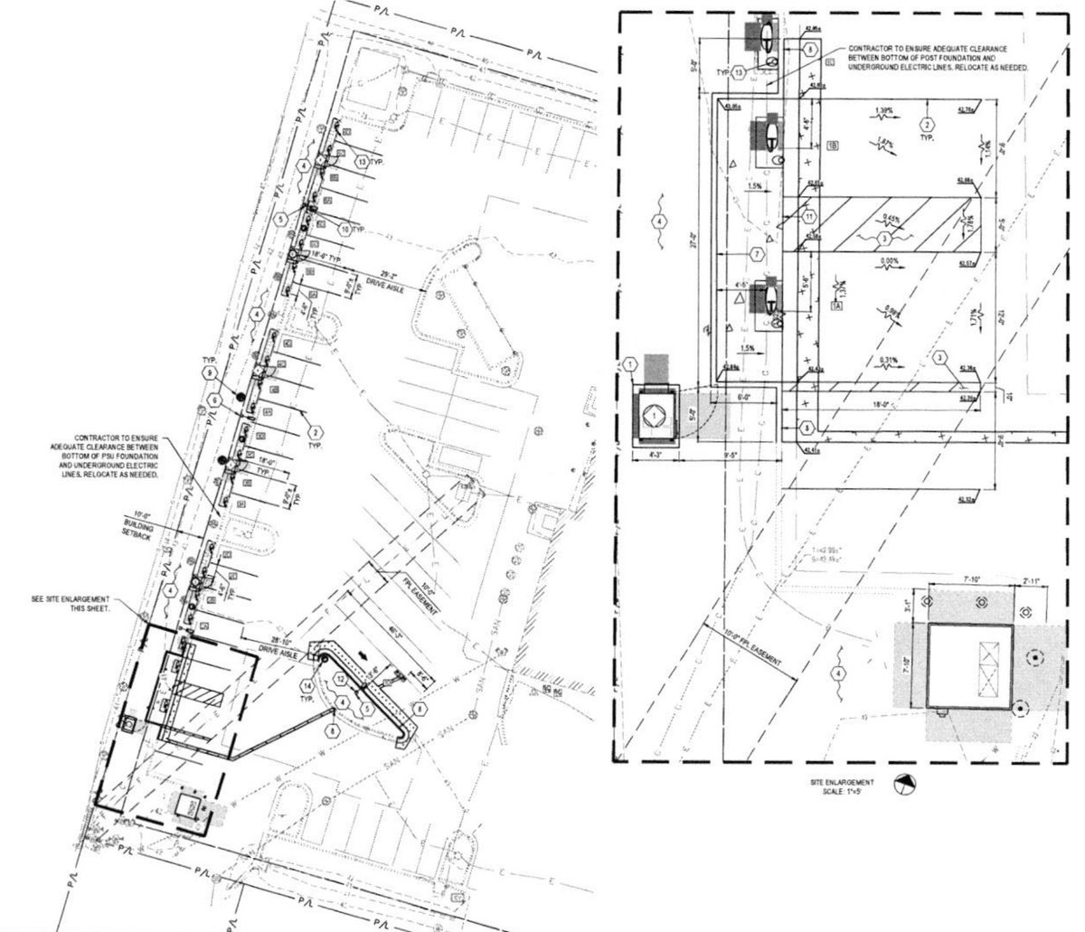 Site plans for the St. Augustine Cracker Barrel Superchargers.