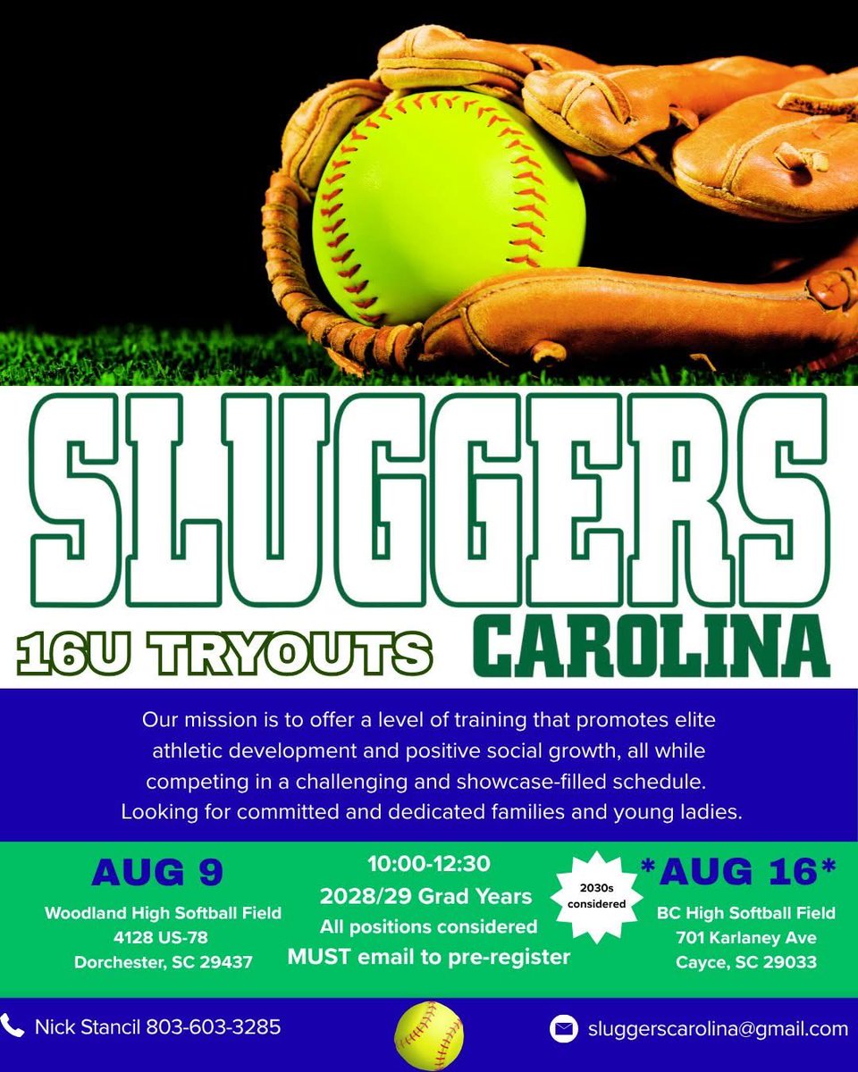 Sluggers Carolina (@firecrackerssc) on Twitter photo UPDATED location for AUG 16th tryout.  Be sure to email you are coming in case plans get changed. UPDATED location for AUG 16th tryout.  Be sure to email you are coming in case plans get changed.