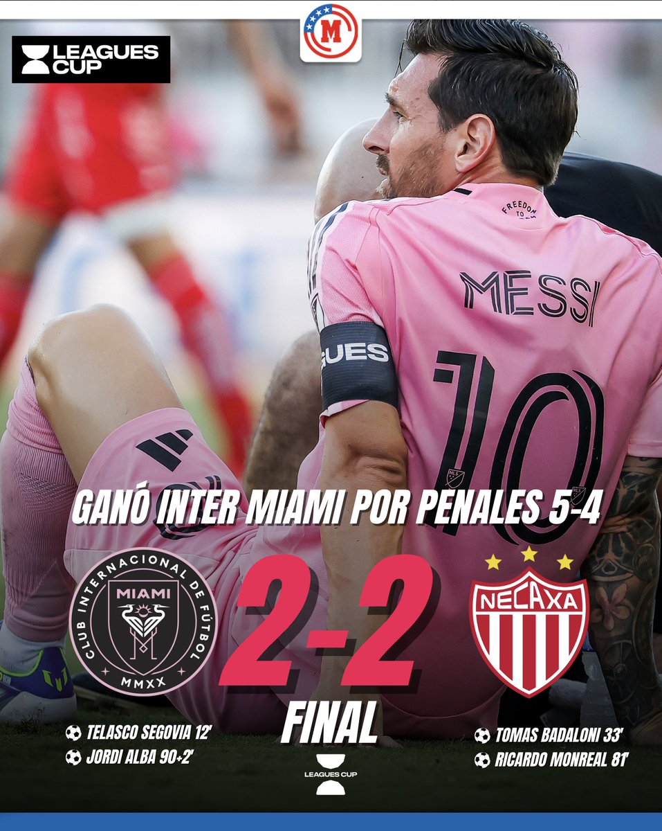 Inter Miami ganó en penales al Necaxa en un partidazo que lo tuvo todo 🔥

Messi se lesionó, pero el equipo de Miami supo levantarse ante la adversidad.

#LeaguesCup2025