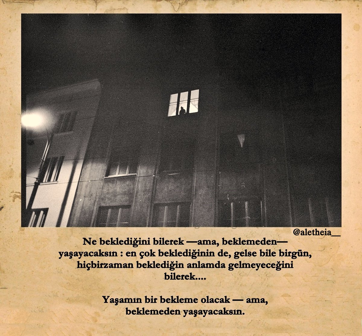 Ne beklediğini bilerek —ama, beklemeden— yaşayacaksın...

Yaşamın bir bekleme olacak —ama, beklemeden yaşayacaksın.

oruç aruoba