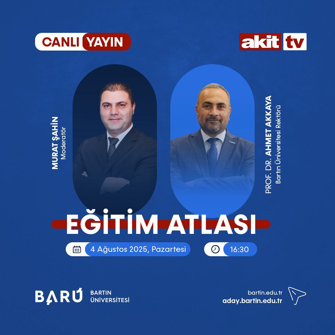 Üniversitemiz Rektörü Prof. Dr. Ahmet Akkaya, Akit TV’de yayınlanan ‘ Eğitim Atlası’ programına konuk oluyor. 

📺 4 Ağustos Pazartesi 

⏰ 16.30

🧭 <a href="/akittv/">AKİT TV</a> 

#BARÜ
