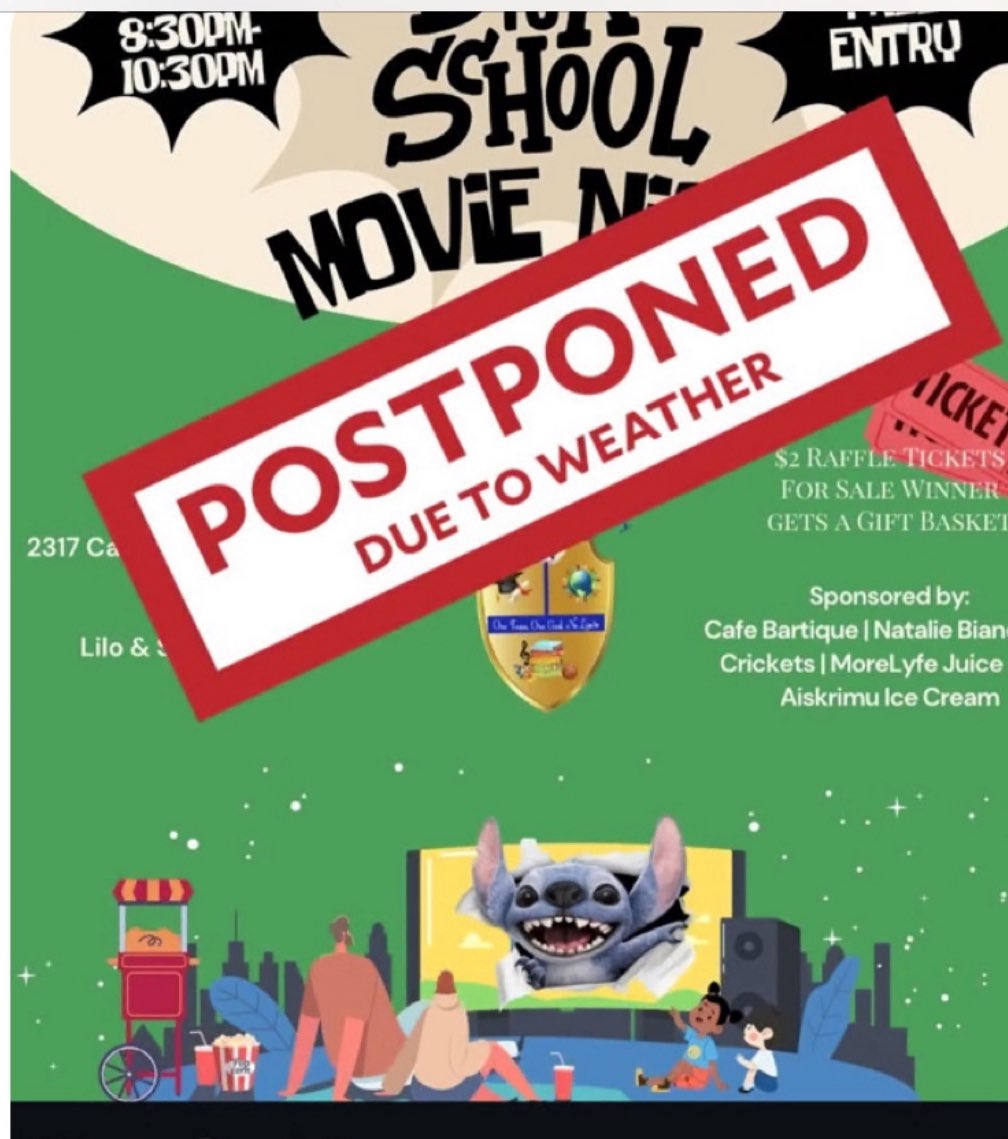 Movie Night is CANCELLED! …. Due to weather…. Check later for details