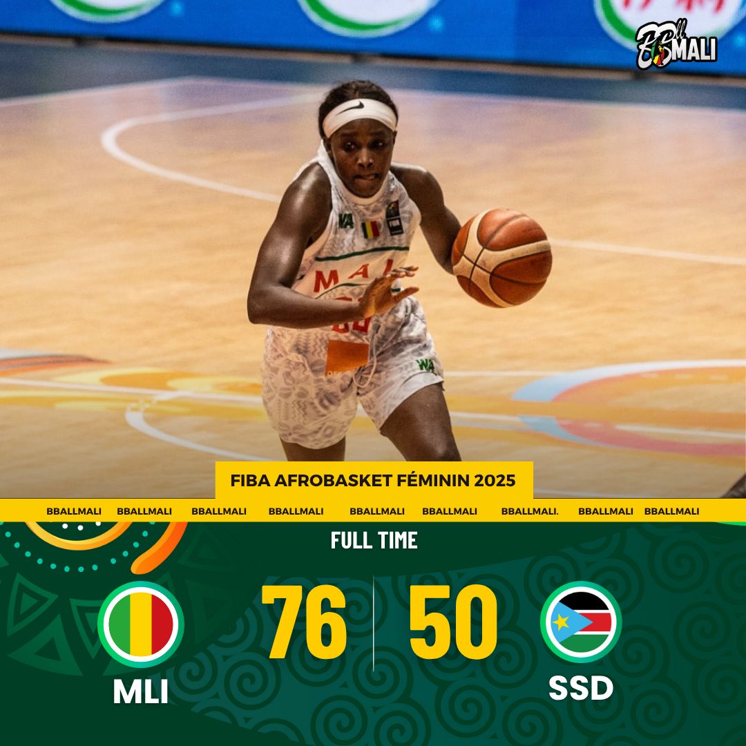 🚨 𝐂'𝐄𝐒𝐓 𝐅𝐀𝐈𝐓 ! Solides et déterminées, les Aigles Dames du Mali ont pris le dessus sur le Soudan du Sud (76-50) en demi-finale de l’Afrobasket féminin 2025. 🇲🇱✅️