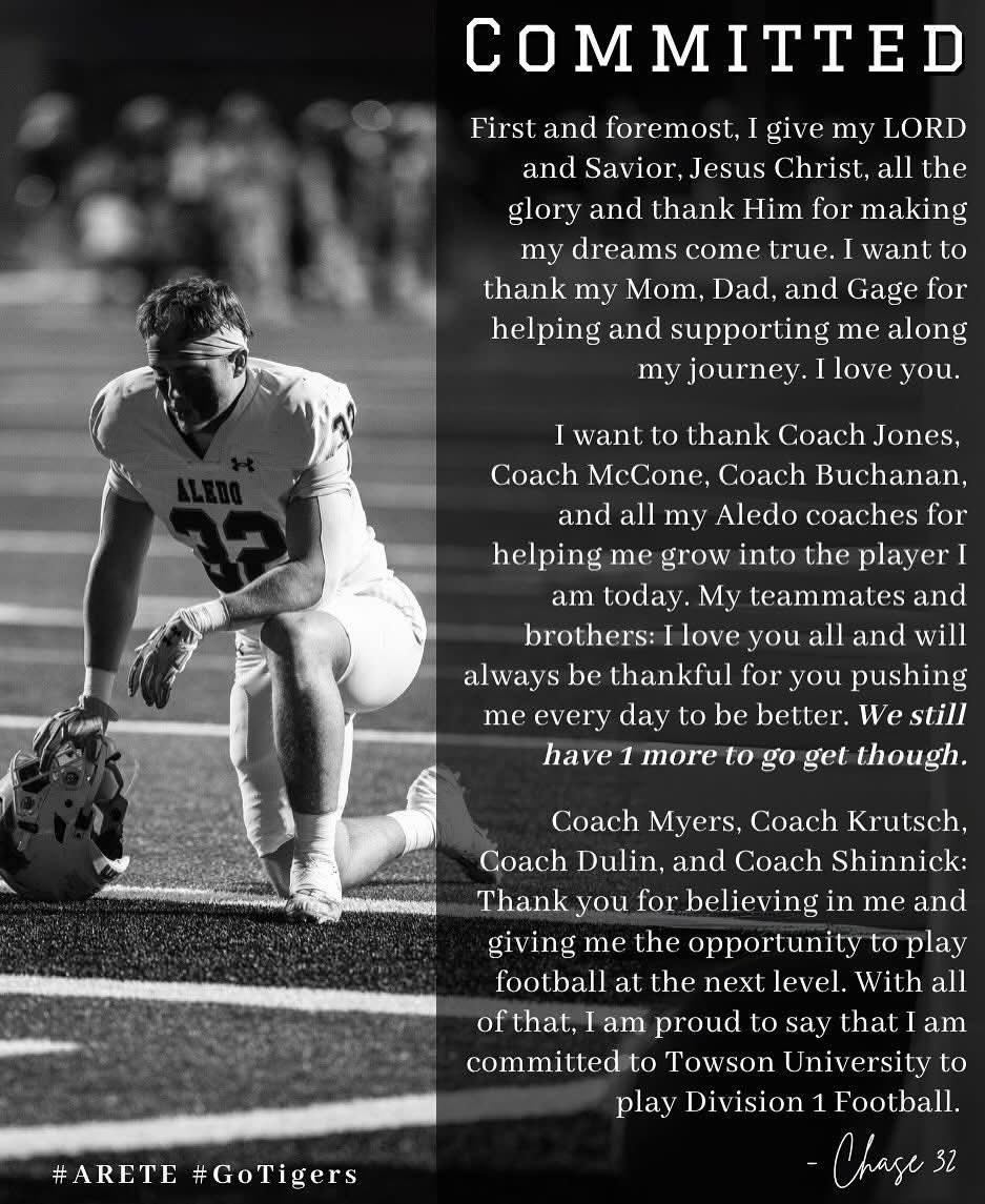 Chase Wilburn (@chasewilburn5) on Twitter photo 🏠 #AGTG for making my dreams a reality. Thanks to my family, coaches & teammates: we got one more. Grateful to <a href="/CoachBMyers/">Britt Myers</a>, <a href="/CoachKrutsch/">Alex Krutsch</a>, <a href="/DarianDulin/">Darian Dulin</a> & <a href="/PeteShinnick/">Pete Shinnick</a> for this opportunity. I’m proud I have committed to Towson University to play D1 Football! #ARETE | #GohTigers 🏠 #AGTG for making my dreams a reality. Thanks to my family, coaches & teammates: we got one more. Grateful to <a href="/CoachBMyers/">Britt Myers</a>, <a href="/CoachKrutsch/">Alex Krutsch</a>, <a href="/DarianDulin/">Darian Dulin</a> & <a href="/PeteShinnick/">Pete Shinnick</a> for this opportunity. I’m proud I have committed to Towson University to play D1 Football! #ARETE | #GohTigers