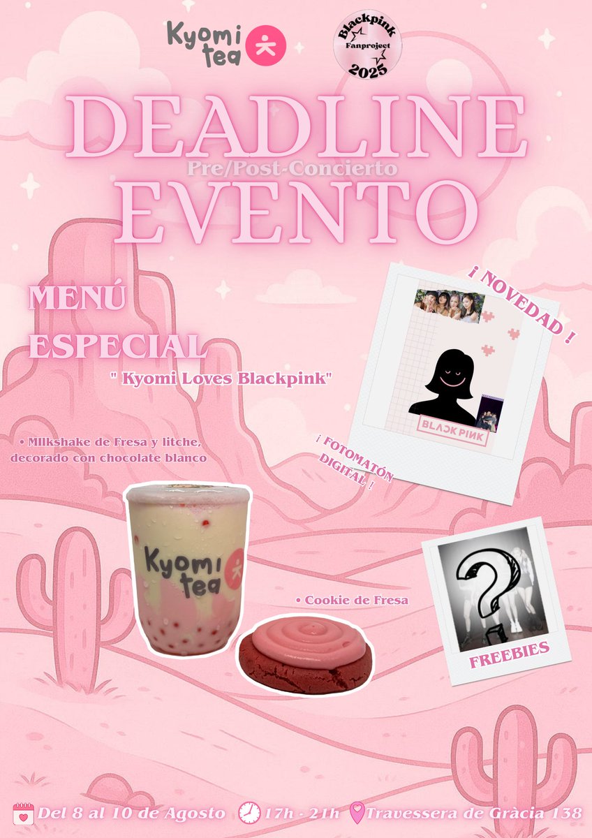 🌸OS INVITAMOS A NUESTRO PRIMER EVENTO!! DEADLINE EVENTO EN LA KYOMI TEA🌸

🖤🩷QUIEN SE APUNTA??🖤🩷

#kyomitea #evento #postconcierto #preconcierto #bubbletea #blackpink #Barcelona #deadline