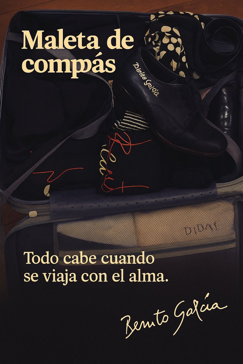 「心が入ったマレータ。
この中には、汗と情熱、そして夢が詰まってる。
コンパスと共に、今日も命を踊る旅へ。」

“Una maleta con alma.
Dentro van el sudor, la pasión… y los sueños.
Con el compás, a danzar la vida.”

#BenitoGarcía #FlamencoJapón #ShigaCursillo