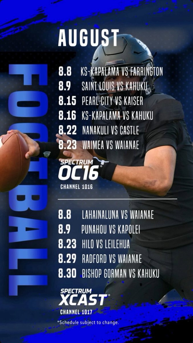Israel "Kahanu" Kamai (@kahanu_07) on Twitter photo First two games of senior season is on TV. Tune in for some action on August 8th against Farrington and August 16th against Kahuku. Let’s Roll!!
<a href="/jaialapai/">Jai Alapai</a> <a href="/KetnerKupp/">Ketner Kupp</a> First two games of senior season is on TV. Tune in for some action on August 8th against Farrington and August 16th against Kahuku. Let’s Roll!!
<a href="/jaialapai/">Jai Alapai</a> <a href="/KetnerKupp/">Ketner Kupp</a>
