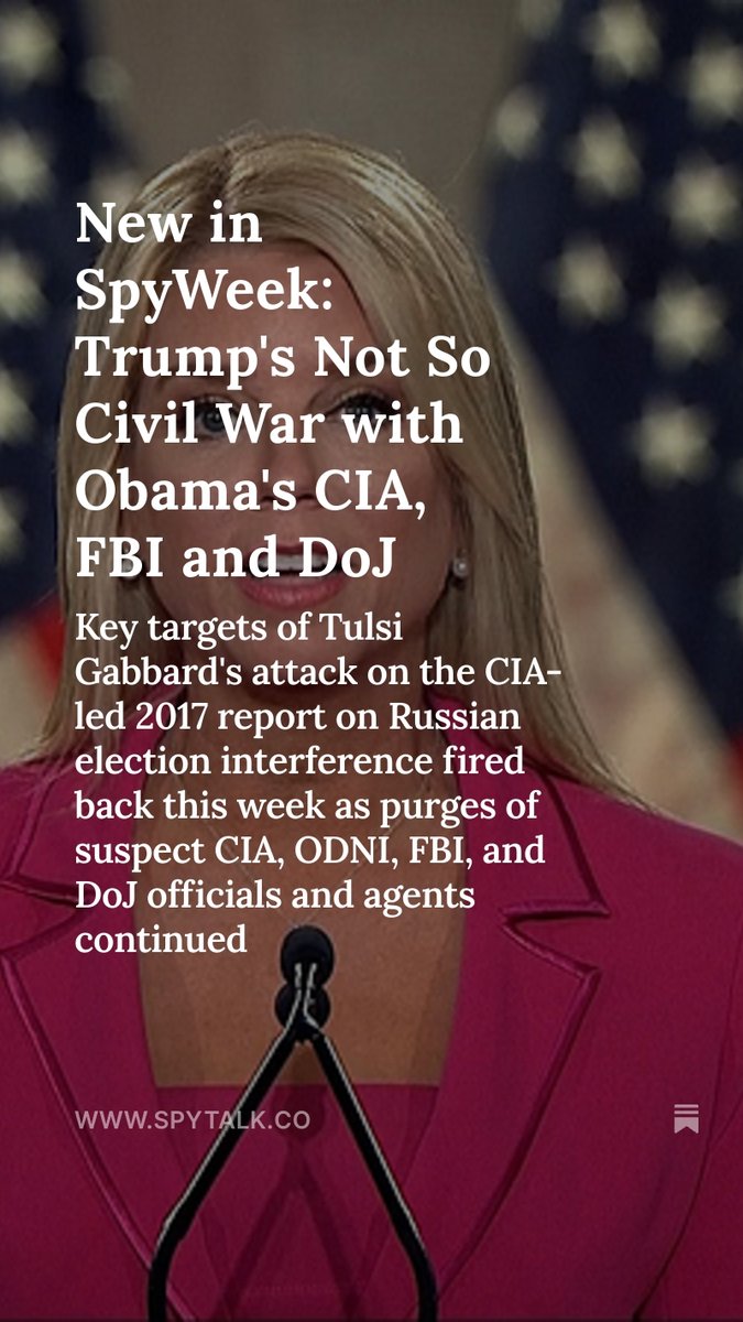SpyTalk: Intelligence for Thinking People (@talk_spy) on Twitter photo New in SpyWeek: Trump's Not So Civil War with Obama's CIA, FBI and DoJ, by <a href="/SpyTalker/">Jeff Stein</a> spytalk.co/p/new-in-spywe… New in SpyWeek: Trump's Not So Civil War with Obama's CIA, FBI and DoJ, by <a href="/SpyTalker/">Jeff Stein</a> spytalk.co/p/new-in-spywe…