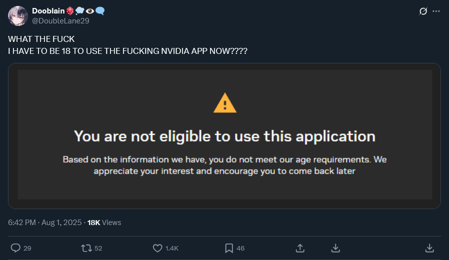 BREAKING: Zoomers cannot adjust their Nvidea graphics cards settings on their gaming PCs anymore because they aren't 18 thanks to the Online Safety Act.
