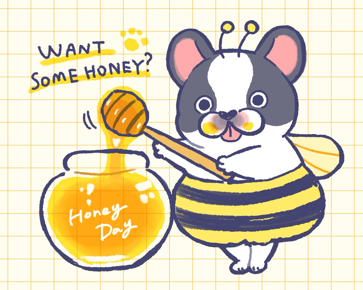 今日は はちみつの日🍯あま〜いはちみついかが？
#illustration  #イラスト  #フレンチブルドッグ #フレブル #frenchbulldog #ゆるい絵 #ゆるいイラスト #絵柄が好みって人にフォローされたい #はちみつの日 #ハチミツの日 #今日は何の日