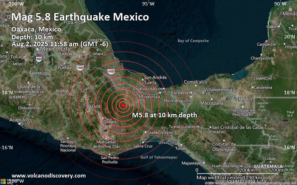 Sismo de magnitud 5.9 sacude Oaxaca

Este sábado 2 de agosto a las 11:58 a.m., un sismo de 5.9 grados, con epicentro a 13 km al este de Tlacolula (Oaxaca) y a una profundidad de 74 km, se registró con fuerza suficiente para hacerse sentir también en Ciudad de México.

El sistema