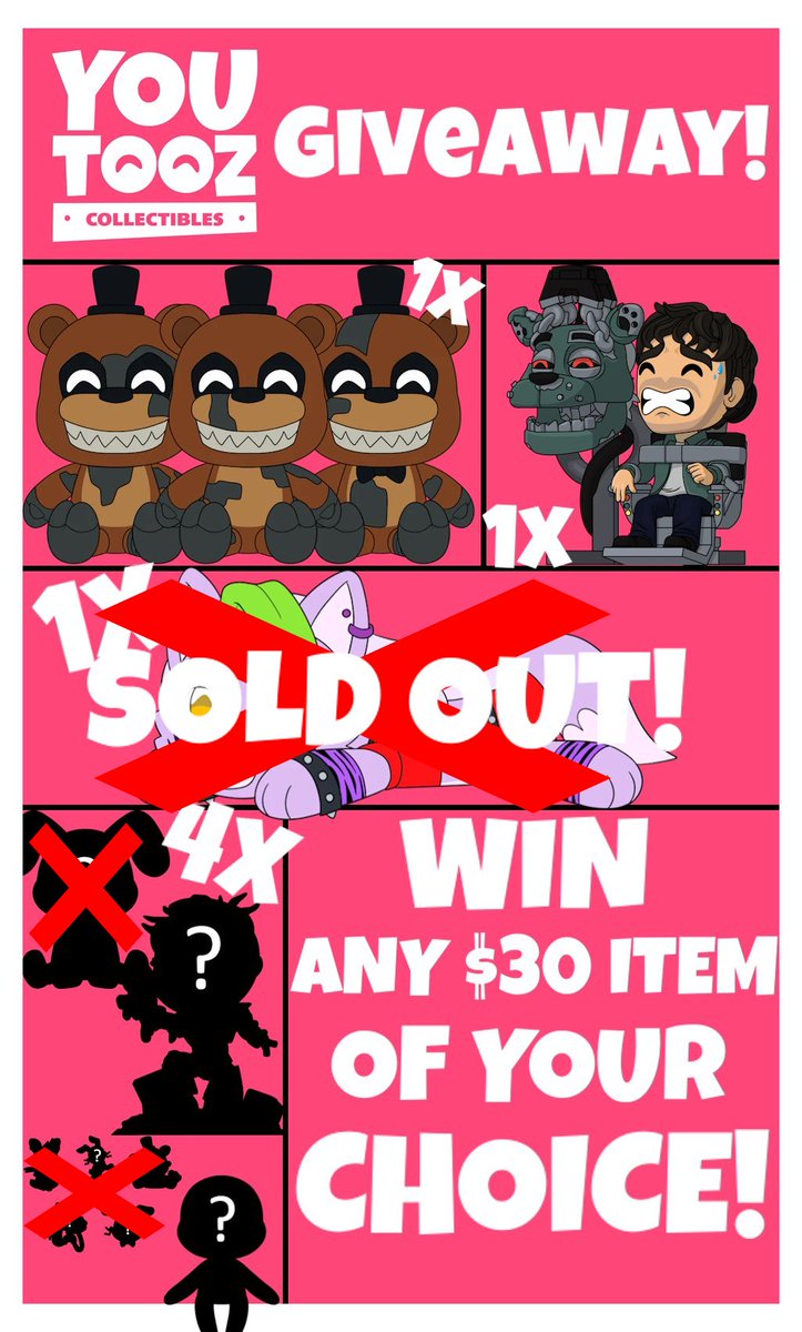 Five Nights at Freddy’s Alerts (@fnafalerts) on Twitter photo 1 winner left to be chosen!
4 items still up for grabs.
Remember, if you’re not lucky number 7, don’t give up! If any prizes go unclaimed after a week, a new winner will be drawn! 1 winner left to be chosen!
4 items still up for grabs.
Remember, if you’re not lucky number 7, don’t give up! If any prizes go unclaimed after a week, a new winner will be drawn!