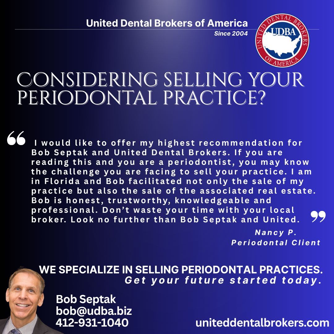 UDBAbiz's tweet image. Looking to buy or sell a periodontal practice? We specialize in connecting periodontists with the right buyers—no valuation fees, expert guidance, and a trusted network nationwide.Let&apos;s make your next move seamless.

#Periodontist #DentalBroker #PracticeTransition #SellMyPractice