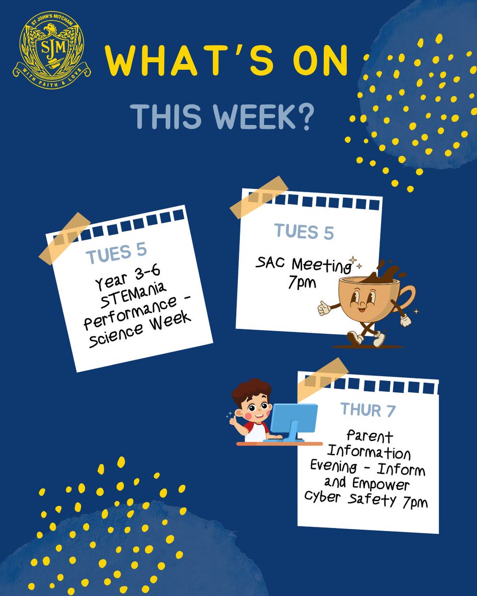 ✨ 𝗪𝗵𝗮𝘁'𝘀 𝗢𝗻 𝗧𝗵𝗶𝘀 𝗪𝗲𝗲𝗸 𝗮𝘁 𝗦𝘁 𝗝𝗼𝗵𝗻'𝘀? ✨ 

#melbournecatholicschools #stjohnsprimary #stjohnsmitcham #whatson Catholic Archdiocese of Melbourne