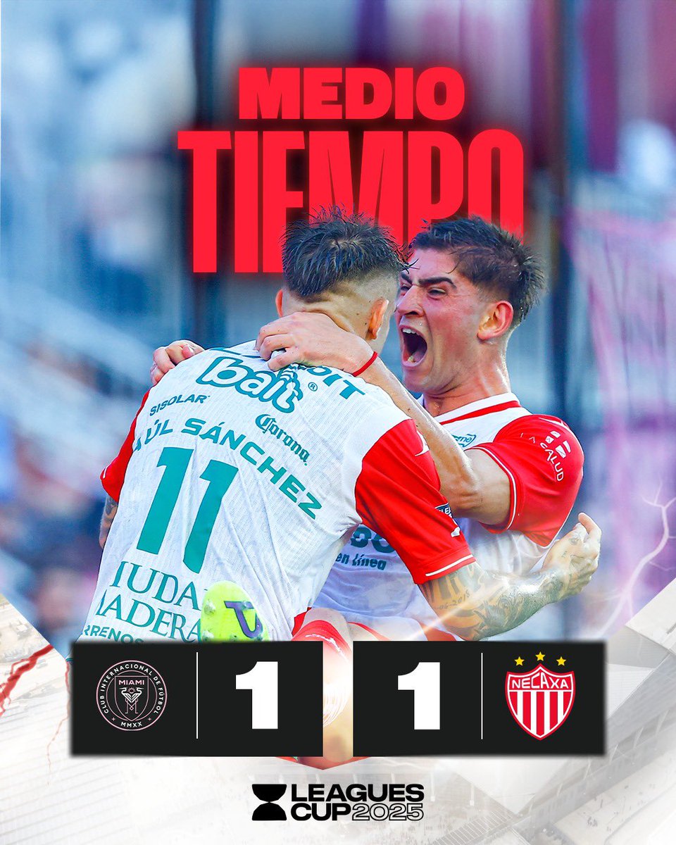 #MIAvsNEC |🦩1-1⚡️| ⏱️ 45+5’ 

¡Nos vamos al descanso tras una primera parte de infarto en Miami! 🏝️

¿Cuáles son sus impresiones hasta ahora, Rayos y Centellas? ⚡️ ✨⚡️✨

#FuerzaRayos | #LeaguesCup2025 🏆