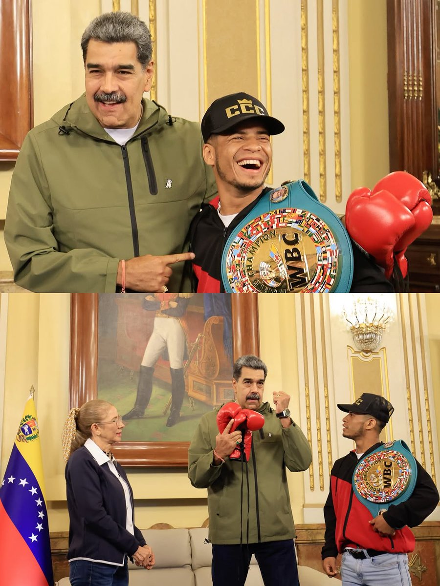 Laiguanatv's tweet photo. Campeón en Miraflores.
Maduro recibió a Carlos Cañizalez, vigente campeón WBC de Boxeo, quien la noche del viernes se tituló en la categoría minimosca. https://t.co/PPoHBaEVav