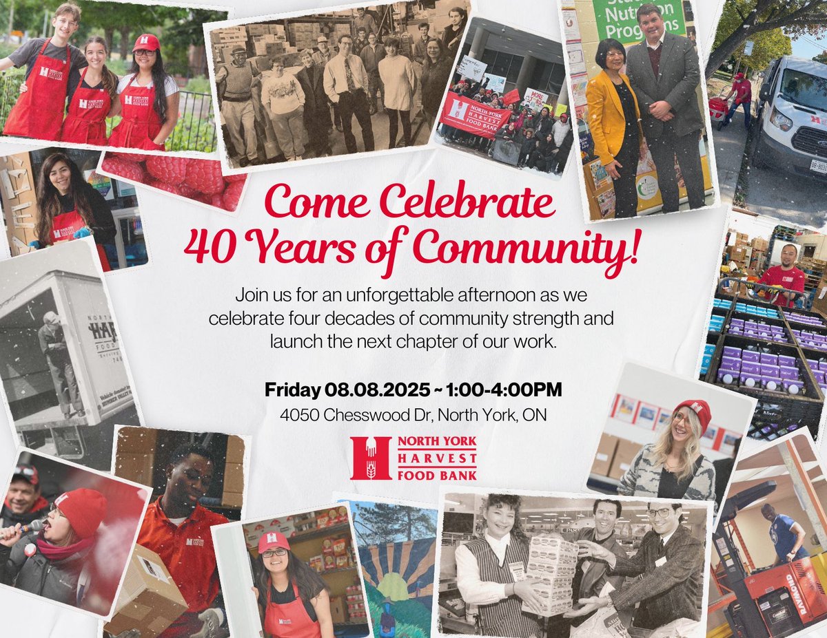 Congratulations to the <a href="/nyhfb/">North York Harvest</a> on 40 years of community service! 👏🎉

Everyone is welcome to attend their 40th anniversary celebration on August 8. 

To RSVP, visit: northyorkharvest.com