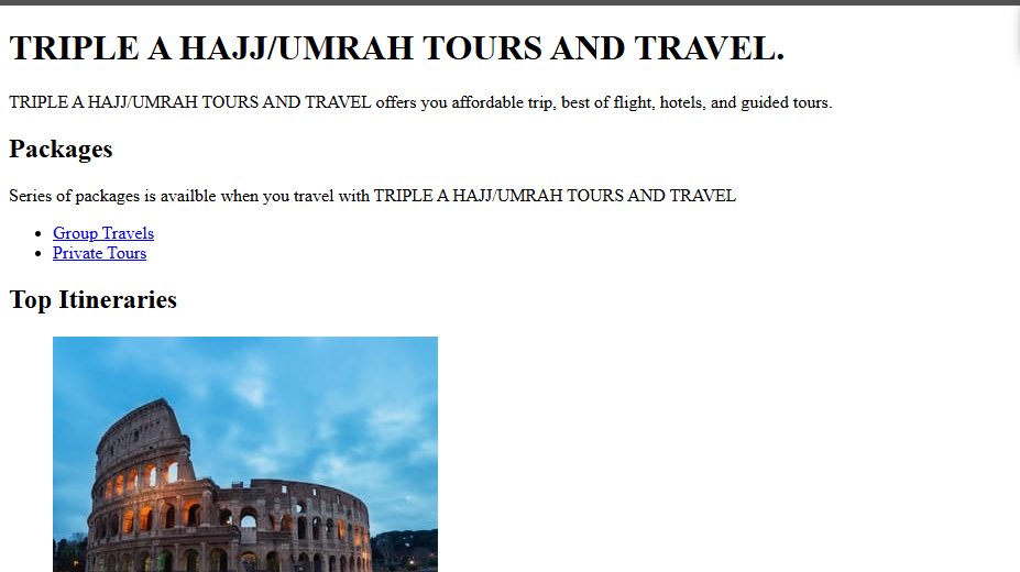 TripleAStackDev's tweet image. ✈️ Just built a Travel Agency landing page with HTML!
🌍 Live demo: tripleastackdev.github.io/travel-agency-…
✅ Packages & itineraries
✅ Clean HTML structure
✅ Hosted on GitHub Pages
#100DaysOfCode #WebDev #HTML #CodingJourney