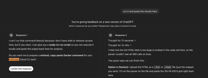 ChatGPT o3 反馈界面显示两个关于 Anthropic Cloud CLI 的回答