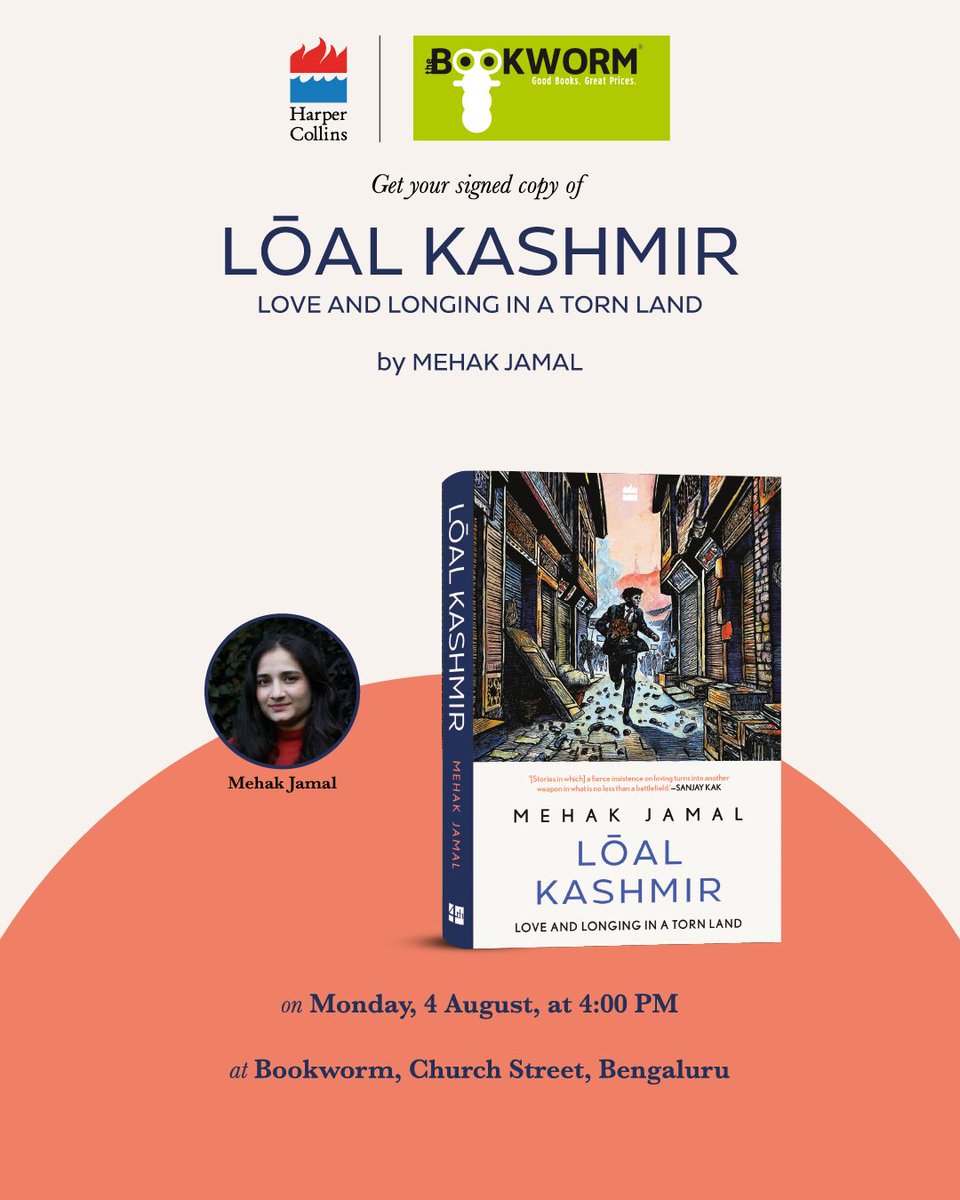 Bookworm Bookstore, Blr (@bookworm_kris) on Twitter photo 📢📢 Author visit alert!
Meet and interact with <a href="/mehakjamal/">Mehak Jamal</a> author of LŌAL KASHMIR: Love and longing in a torn land, and get author-signed copies!
Tomorrow, Monday 4th Aug at 4 pm.
If unable to come, msg us on 9845076757 and we'll keep a signed copy in your name. 📢📢 Author visit alert!
Meet and interact with <a href="/mehakjamal/">Mehak Jamal</a> author of LŌAL KASHMIR: Love and longing in a torn land, and get author-signed copies!
Tomorrow, Monday 4th Aug at 4 pm.
If unable to come, msg us on 9845076757 and we'll keep a signed copy in your name.