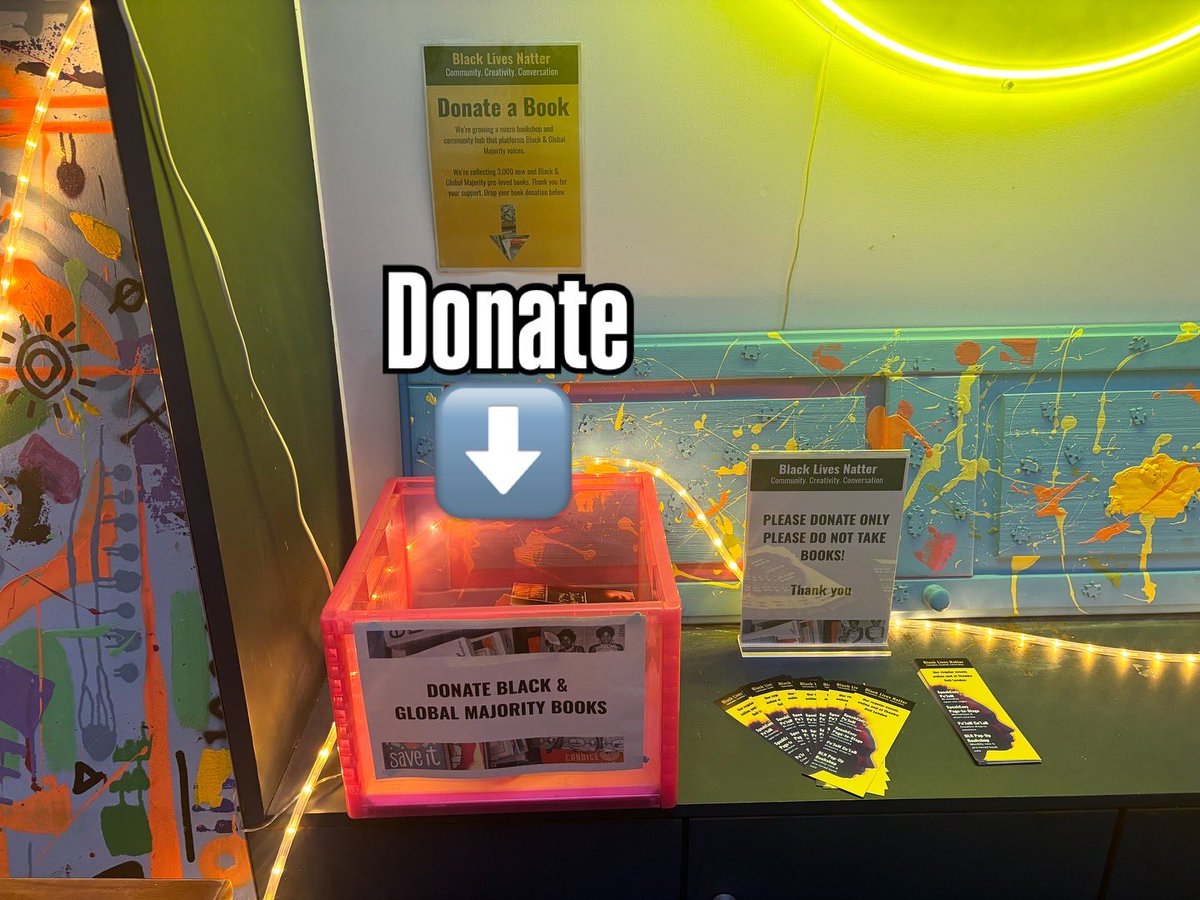 BlackNatter's tweet photo. We now have a dedicated space for black &amp; global majority book donations at @theatredeli London drop in &amp; drop off or DM us to find ways to volunteer or get involved. Our goal is to collect 3000 books for a permanent micro bookshop &amp; community hub, we can’t build it without you! https://t.co/qC8L2OWooW