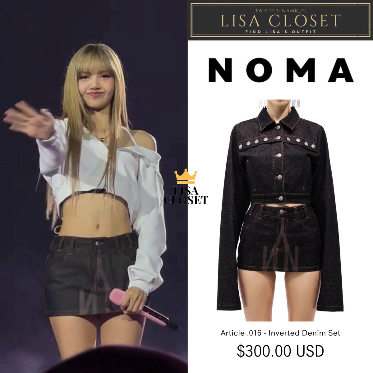 namk_pj's tweet image. [250802 #BLACKPINK_DEADLINE ] #DEADLINE_IN_PARISDay1 🖤🩷 ✨(1/2)
Jacket 3,300฿ ($100)
Tee 3,300฿ ($100)
Set of skirt 9,800฿ ($300)
@wearelloud @BLACKPINK 
#LISA_CLOSET
#LISA #WeAreLLOUD #BLACKPINK 
#리사 #블랙핑크 
#DEADLINEinPARIS_LISA