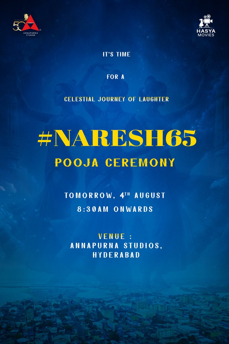 Brace yourselves for some myth, magic, and madcap comedy 😀❤️‍🔥

The legendary <a href="/AnnapurnaStdios/">Annapurna Studios</a> and visionary <a href="/HasyaMovies/">Hasya Movies</a> join hands to bring you a new-age socio-fantasy entertainer ❤️

The versatile <a href="/allarinaresh/">Allari Naresh</a> garu in his signature entertaining avatar 🤗

#Naresh65 Pooja