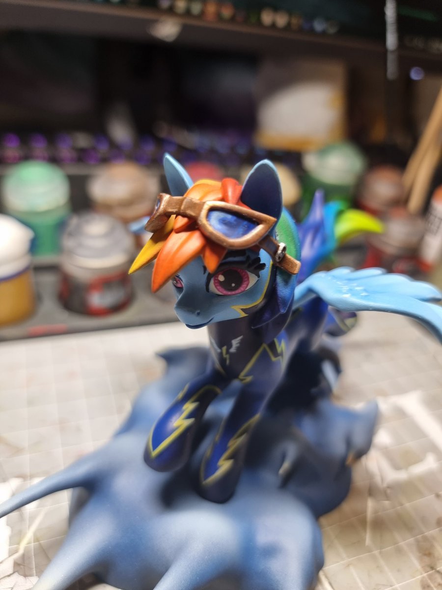 Painted Rainbow Dash a few days ago. Covered her eyes and goggles with clear nail top, 10/10 result, nice coverage with a good, realistic view.