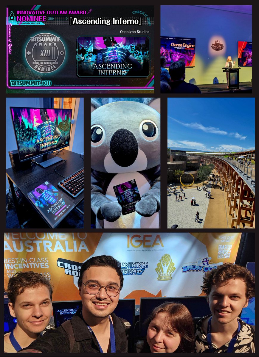 We’re back home after an incredible trip to Japan! 🗾 
 
Showcasing Ascending Inferno at <a href="/BitSummitJP/">BitSummit ✨ビットサミット</a> and the <a href="/expo2025japan/">Expo 2025 Osaka Kansai</a> was unreal!!!!

We cannot express our gratitude enough to those who made this possible for us - <a href="/igea/">IGEA</a>, <a href="/JensSchroeder/">Jens Schroeder</a>, <a href="/Pinion_jp/">Pinion.jp</a> and ArtsACT 🎮☺️