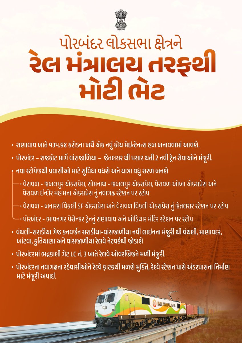 Dr Mansukh Mandaviya (@mansukhmandviya) on Twitter photo เชชเซเชฐเชงเชพเชจเชฎเชเชคเซเชฐเซ เชถเซเชฐเซ @NarendraModi เชเซเชจเชพ เชจเซเชคเซเชคเซเชตเชฎเชพเช, เชญเชพเชฐเชคเซเชฏ เชฐเซเชฒ เชเช เชจเชตเชพ เชฏเซเชเชฎเชพเช เชชเซเชฐเชตเซเชถเซ เชฐเชนเซเชฏเซเช เชเซ - เชเชกเชชเซ, เชธเซเชฒเชญ เช
เชจเซ เชธเชฎเชพเชตเชฟเชทเซเช.
เชชเซเชฐเชฌเชเชฆเชฐ เชฒเซเชเชธเชญเชพ เชฎเชคเชตเชฟเชธเซเชคเชพเชฐ เชฎเชพเชเซ 6 เชฎเซเชเซเชฏ เชฐเซเชฒเชตเซ เชธเซเชตเชฟเชงเชพเชจเซ เชฎเชเชเซเชฐเซ เชเชชเชตเชพเชฎเชพเช เชเชตเซ เชเซ:
๐ เชฐเชพเชฃเชพเชตเชพเชต เชเชพเชคเซ เชเซเช เชฎเซเชจเซเชเซเชจเชจเซเชธ เชนเชฌ
๐ เชฌเซ เชจเชตเซ เชฐเซเชฒ เชธเซเชตเชพเช
๐ 6 เชจเชตเซ เชเซเชฐเซเชจ เชฎเชพเชเซ เชธเซเชเซเชชเซเช เชชเซเชฐเชงเชพเชจเชฎเชเชคเซเชฐเซ เชถเซเชฐเซ @NarendraModi เชเซเชจเชพ เชจเซเชคเซเชคเซเชตเชฎเชพเช, เชญเชพเชฐเชคเซเชฏ เชฐเซเชฒ เชเช เชจเชตเชพ เชฏเซเชเชฎเชพเช เชชเซเชฐเชตเซเชถเซ เชฐเชนเซเชฏเซเช เชเซ - เชเชกเชชเซ, เชธเซเชฒเชญ เช
เชจเซ เชธเชฎเชพเชตเชฟเชทเซเช.
เชชเซเชฐเชฌเชเชฆเชฐ เชฒเซเชเชธเชญเชพ เชฎเชคเชตเชฟเชธเซเชคเชพเชฐ เชฎเชพเชเซ 6 เชฎเซเชเซเชฏ เชฐเซเชฒเชตเซ เชธเซเชตเชฟเชงเชพเชจเซ เชฎเชเชเซเชฐเซ เชเชชเชตเชพเชฎเชพเช เชเชตเซ เชเซ:
๐ เชฐเชพเชฃเชพเชตเชพเชต เชเชพเชคเซ เชเซเช เชฎเซเชจเซเชเซเชจเชจเซเชธ เชนเชฌ
๐ เชฌเซ เชจเชตเซ เชฐเซเชฒ เชธเซเชตเชพเช
๐ 6 เชจเชตเซ เชเซเชฐเซเชจ เชฎเชพเชเซ เชธเซเชเซเชชเซเช