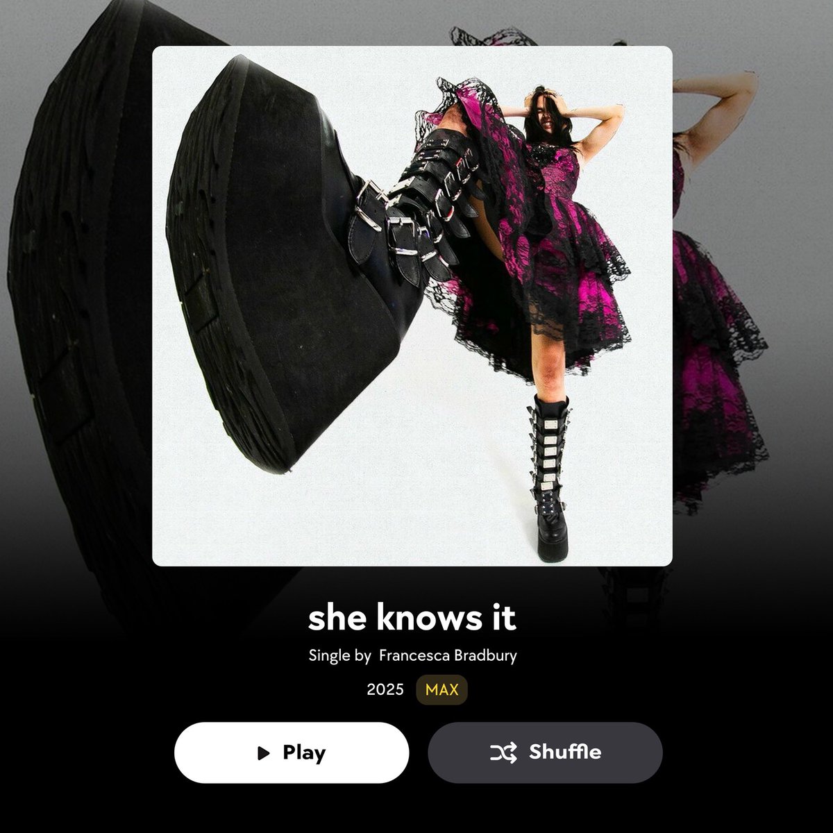 → #TIDALAppRP › 𝖭𝖾𝗐 𝖲𝗂𝗇𝗀𝗅𝖾 𝖱𝖾𝗅𝖾𝖺𝗌𝖾
🎧 𝗦𝗶𝗻𝗴𝗹𝗲: 𝗌𝗁𝖾 𝗄𝗇𝗈𝗐𝗌 𝗂𝗍 𝖻𝗒 𝖿𝗋𝖺𝗇𝖼𝖾𝗌𝖼𝖺 — it’s like ecstasy when we stream “she knows it” by Francesca (@noxvaline)!