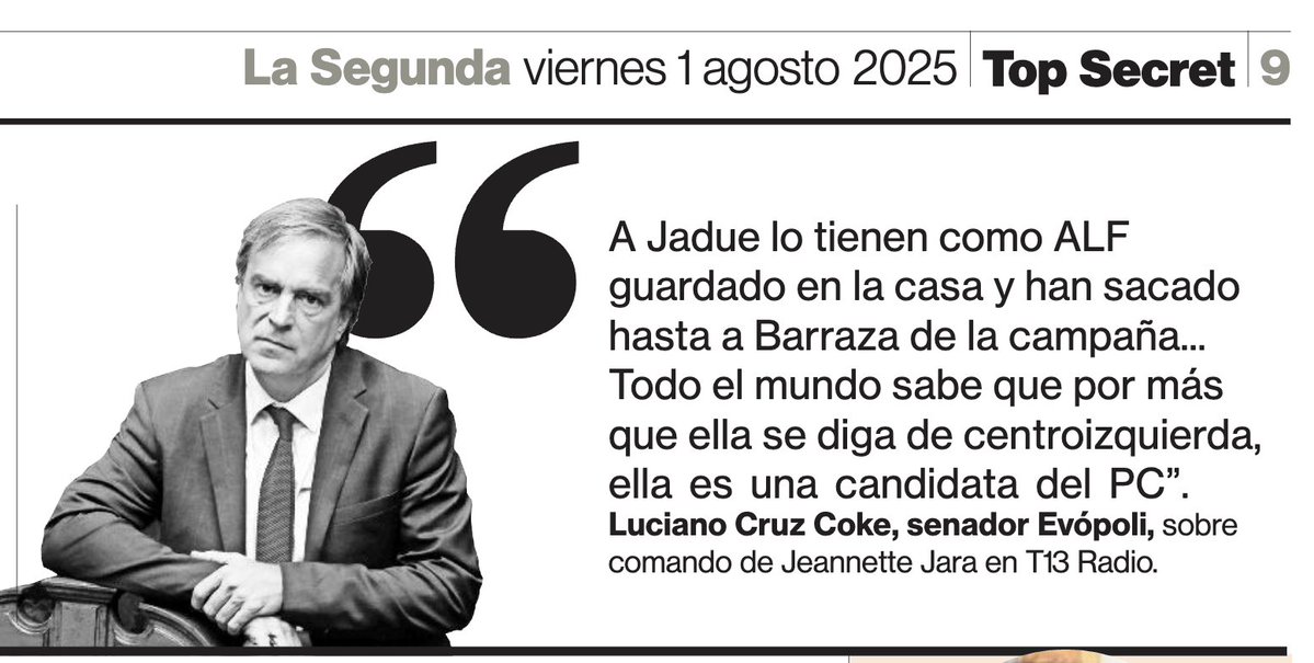 Luciano Cruz-Coke - SENADOR RM (@lcruzcoke) on Twitter photo Llevan semanas empujando a la única que puede garantizar la derrota de este mal gobierno y su candidata comunista.
A 4 meses, con voto obligatorio y electores huérfanos de alternativas moderadas.
Con los mejores equipos, programa y experiencia
Vamos firmes junto <a href="/evelynmatthei/">Evelyn Matthei</a> Llevan semanas empujando a la única que puede garantizar la derrota de este mal gobierno y su candidata comunista.
A 4 meses, con voto obligatorio y electores huérfanos de alternativas moderadas.
Con los mejores equipos, programa y experiencia
Vamos firmes junto <a href="/evelynmatthei/">Evelyn Matthei</a>