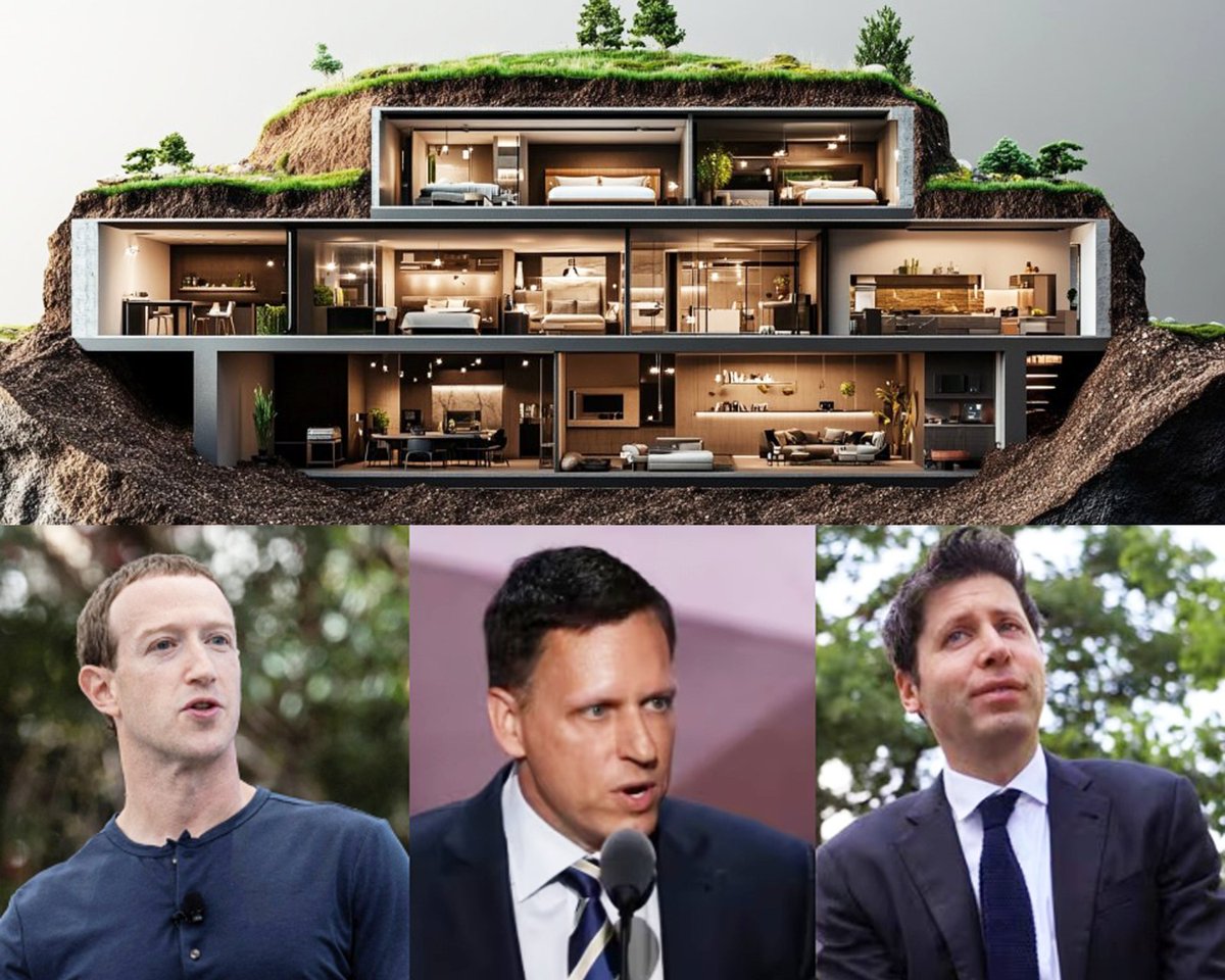 What do Zuckerberg, Thiel and Altman have in common? Underground bunkers.

-New Zealand citizen Peter Thiel filed plans to build a "luxury lodge," which local sources and investigative reports suggest is actually a high-security underground bunker with private farmland.

-Mark