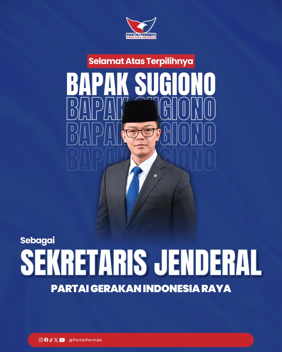 Selamat kepada Bapak Sugiono atas amanah baru sebagai Sekretaris Jenderal Partai Gerindra.✨

#PartaiPerindo
#PartaiKita
#TransformasiPerindo
#UntukIndonesiaSejahtera